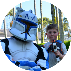 Star Wars Trooper Poses with the Birthday Boy at a Kids Birthday Party