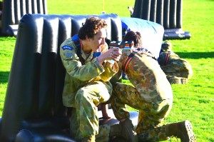 cadets playing laser tag in the park
